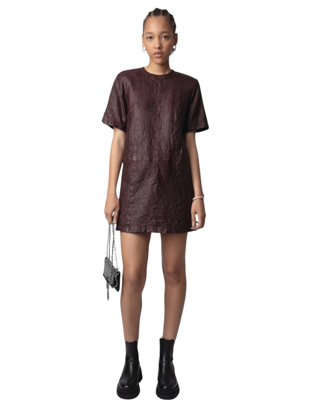 NWT new with tags Zadig & Voltaire Riddy crinkled leather dress in Chocolate.  M